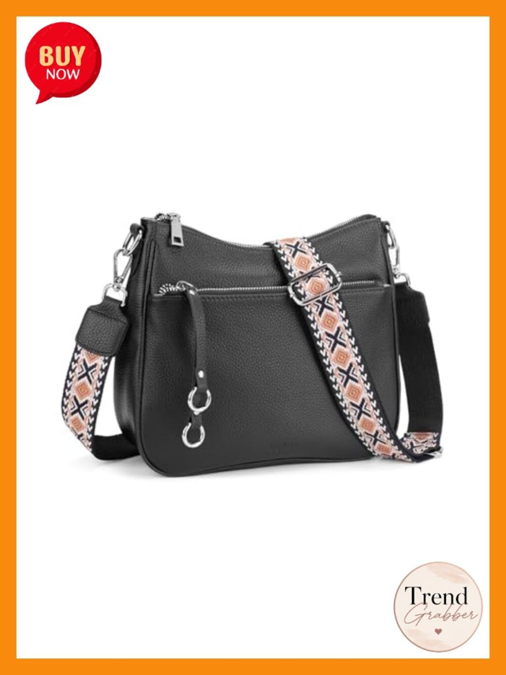 Genuine Pebble Leather Hobo Crossbody Shoulder Bag with 2 Detachable Straps